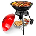 Grill węglowy ogrodowy okrągły z pokrywą 42cm duży ruszt przenośny BBQ