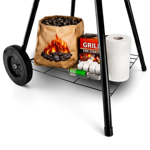 Grill węglowy ogrodowy okrągły z pokrywą 42cm duży ruszt przenośny BBQ