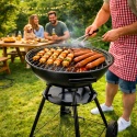 Grill węglowy ogrodowy okrągły z pokrywą 42cm duży ruszt przenośny BBQ