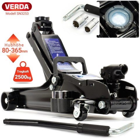 Podnośnik hydrauliczny niskoprofilowy 2.5T z LED, klucz do kół SN3253 Podnośnik hydrauliczny niskoprofilowy 2.5T z LED, klucz do kół SN3253